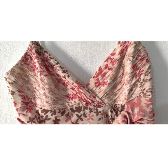 BCBGMAXAZRIA Silk Floral Evening Gown Dress Chiffon Beaded Size 0 Romantic Pink - Picture 4 of 7